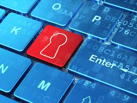 Protection concept: Keyhole on computer keyboard background 스톡 일러스트