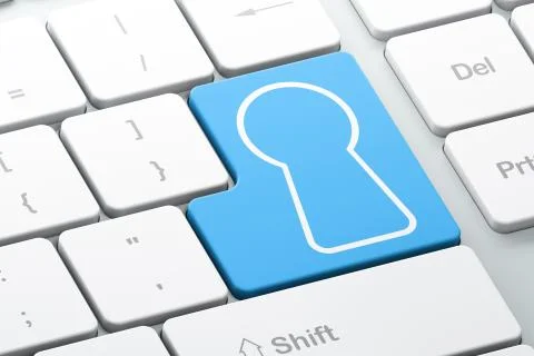 Protection concept: Keyhole on computer keyboard background イラスト素材