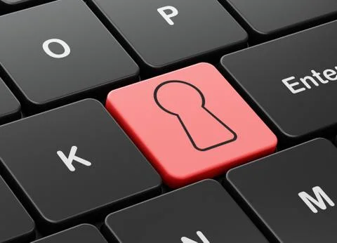 Protection concept: Keyhole on computer keyboard background 스톡 일러스트