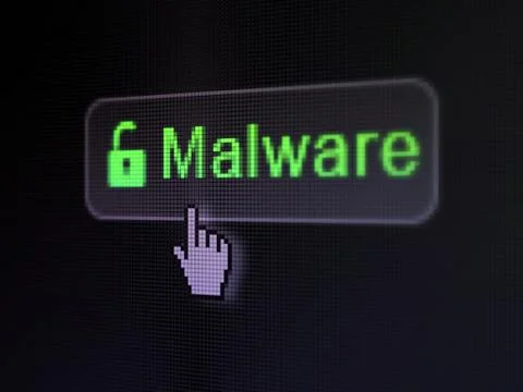Protection concept: Malware and Opened Padlock on digital button background Stock Illustration