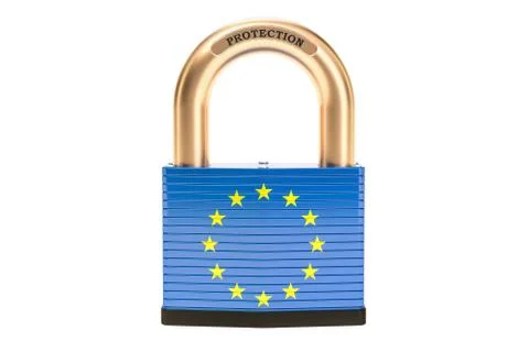 Protection concept, map of the EU with padlock. 3D rendering Stock Illustration