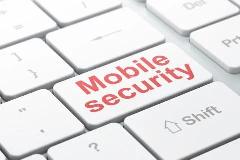 Protection concept: Mobile Security on computer keyboard background Illustrazione stock
