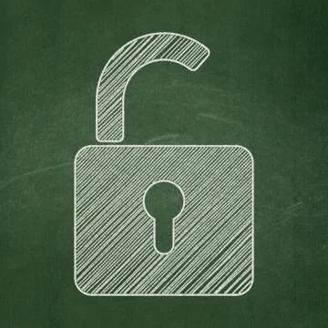 Protection concept: Opened Padlock on chalkboard background Stock Illustration