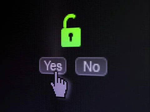 Protection concept: Opened Padlock on digital computer screen 스톡 일러스트