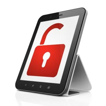 Protection concept: Opened Padlock on tablet pc computer Stock Illustration