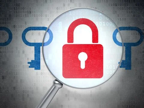 Protection concept: Padlock And Key with optical glass Stockillustratie