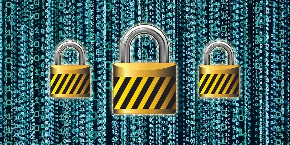 Protection concept Protect computer system information Abstract binary key co Stock Illustration