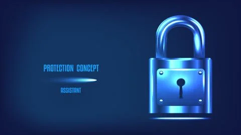 Protection concept. Safety of information and data. Closed lock on dark blue  Stockillustratie