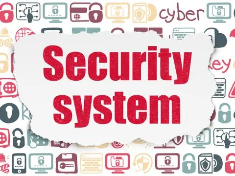 Protection concept: Security System on Torn Paper background Illustrazione stock