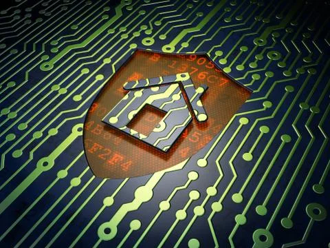 Protection concept: Shield on circuit board background 스톡 일러스트