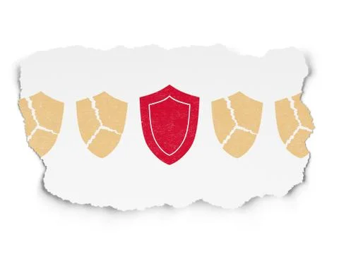 Protection concept: shield icon on Torn Paper background Illustrazione stock