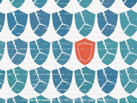 Protection concept: shield icon on wall background Ilustración de archivo