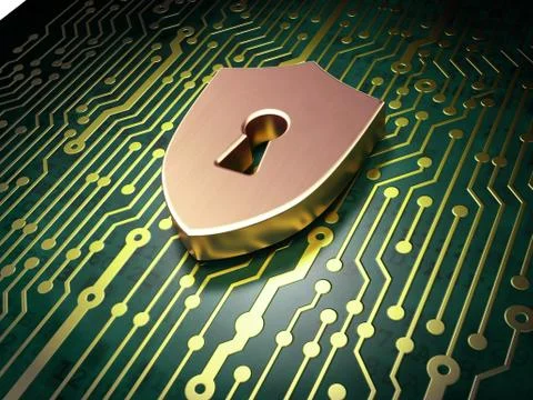 Protection concept: Shield With Keyhole on circuit board backgro 库存插图