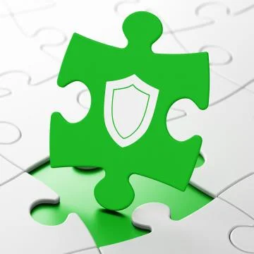 Protection concept: Shield on puzzle background Illustrazione stock