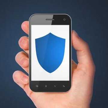 Protection concept: Shield on smartphone Illustrazione stock