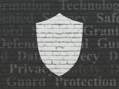 Protection concept: Shield on wall background Ilustración de archivo