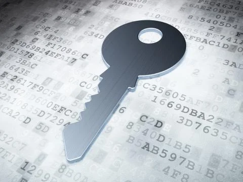 Protection concept: Silver Key on digital background Stockillustratie