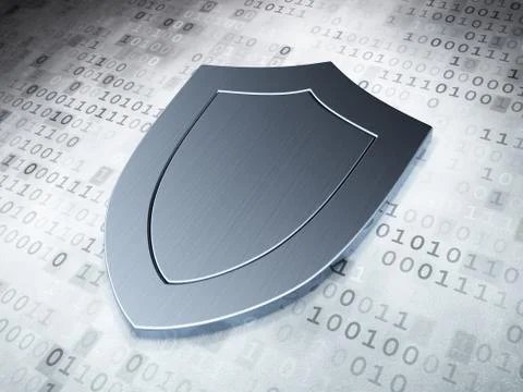 Protection concept: Silver Shield on digital background Illustrazione stock