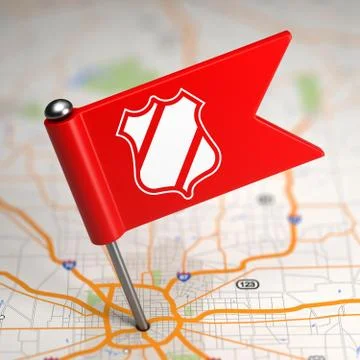 Protection Concept - Small Flag on a Map Background. 库存插图