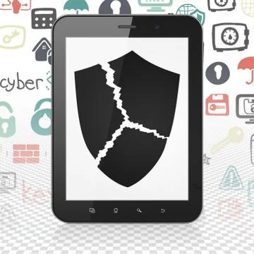 Protection concept: Tablet Computer with Broken Shield on display Stockillustratie