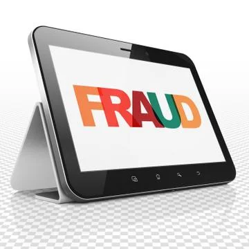 Protection concept: Tablet Computer with Fraud on  display Illustrazione stock