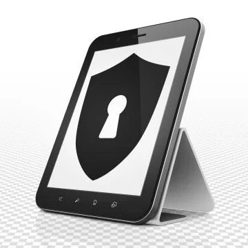 Protection concept: Tablet Computer with Shield With Keyhole on display Stockillustratie
