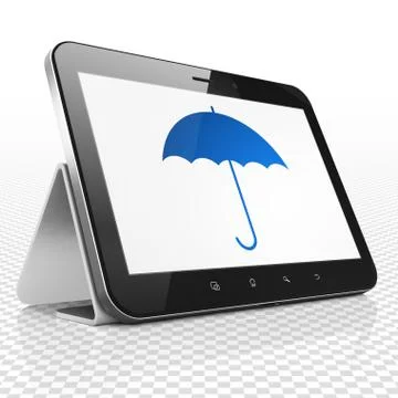 Protection concept: Tablet Computer with Umbrella on display イラスト素材