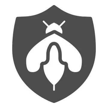 Protection emblem with bee solid icon, beekeeping concept, shield with insect Stock Illustration
