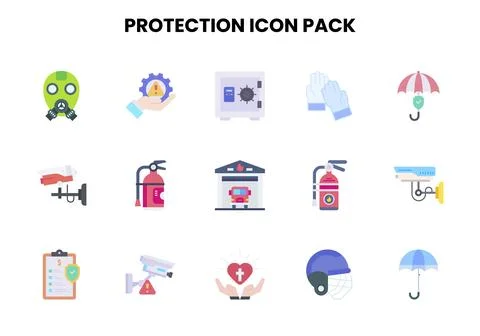 Protection Flat Collection Icons Pack Stock Illustration