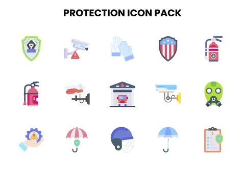 Protection Flat Icons Pack Stock Illustration
