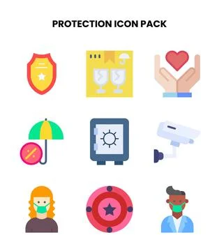 Protection Flat Set Icons Pack Stock Illustration