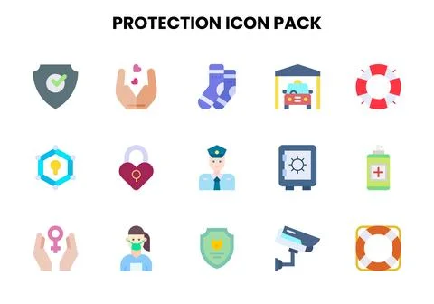 Protection Flat Set Icons Pack Stock Illustration