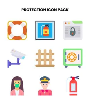 Protection Flat Set Icons Pack Stock Illustration