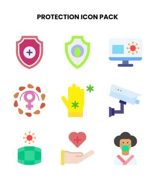 Protection Flat Set Icons Pack Illustrazione stock