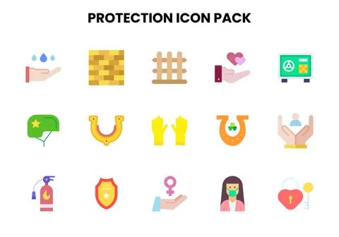 Protection Flat UI Icons Pack Stock Illustration