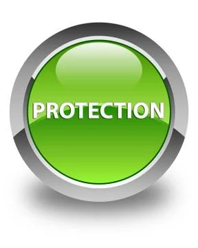 Protection glossy green round button Stock Illustration