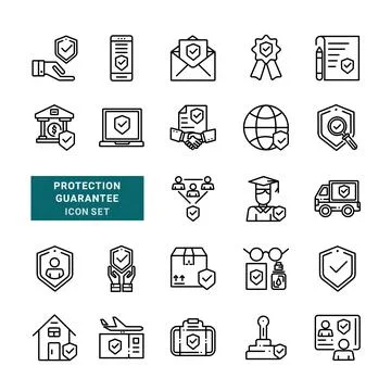Protection guarantee icon set. Stock Illustration