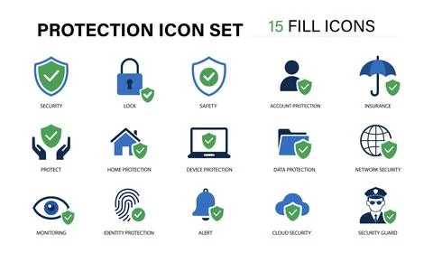 Protection Icon Set – Security, Data Protection, Cyber Safety Stock Illustration