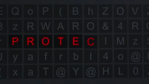 Protection of information by encryption, the inscription protected among cryptog Stock Footage 310744580