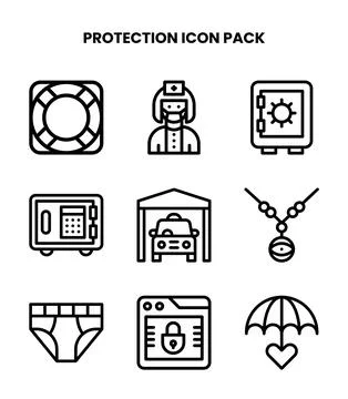 Protection Line Graphics Icons Pack Illustrazione stock