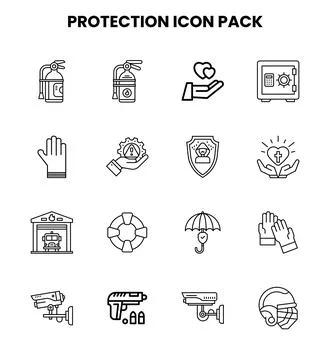 Protection Line Set Icons Pack Stock Illustration