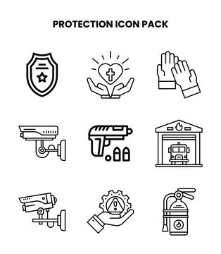 Protection Line Vector Icons Pack Illustrazione stock