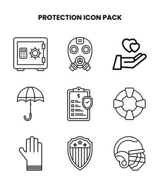 Protection Line Vector Icons Pack Stock Illustration