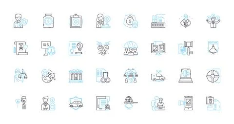 Protection linear icons set. Security, Shielding, Defense, Safety, Fortification Stock Illustration