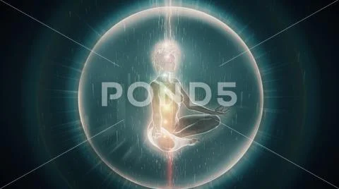 Protection Meditation of a Woman in a White Sphere - Three-Quarter View Stock Illustration