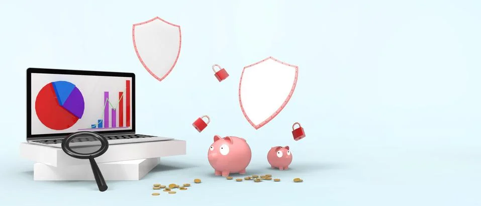Protection Network data and Analytics. Safe and secure with Shield on blue 스톡 일러스트