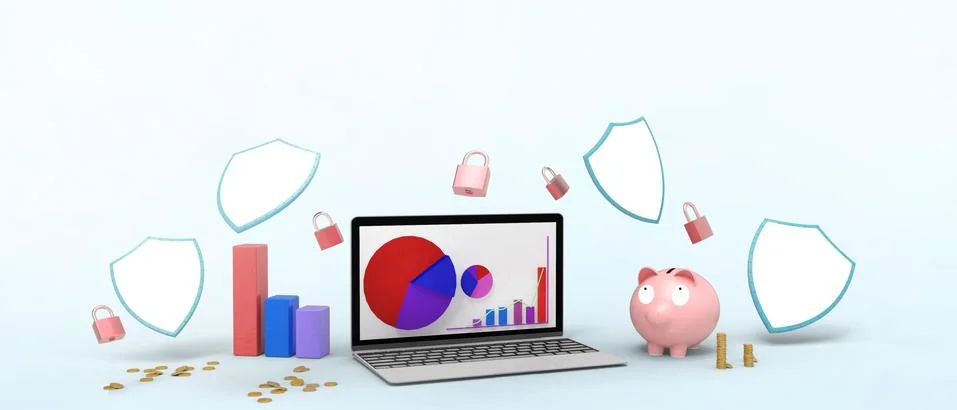 Protection Network data and Analytics. Safe and secure with Workplace on blue Stock Illustration