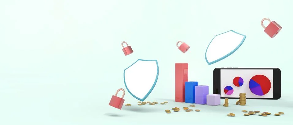 Protection Network data and Analytics.Safe and secure with stock trading on blue Stock Illustration