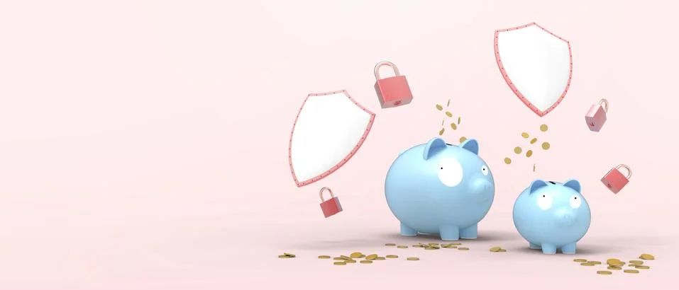 Protection Network data Online Banking and Save money. Safe and secure on pink Illustrazione stock