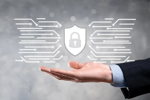 Protection network security computer and safe your data concept, Businessman  스톡 사진